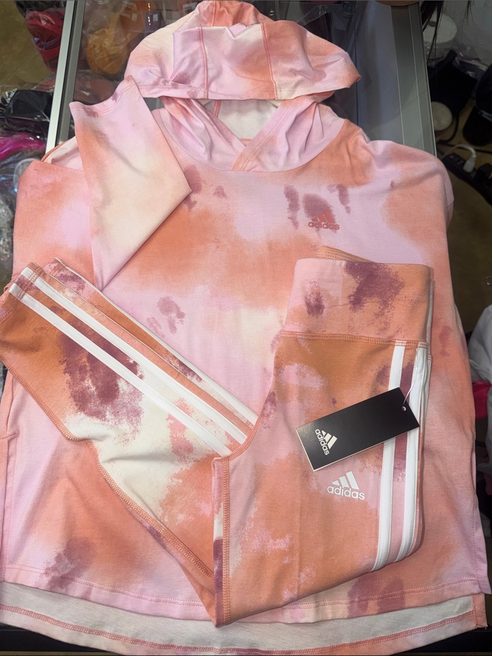 adidas Pink and Orange Tie-Dye Hoodie & Leggings Set